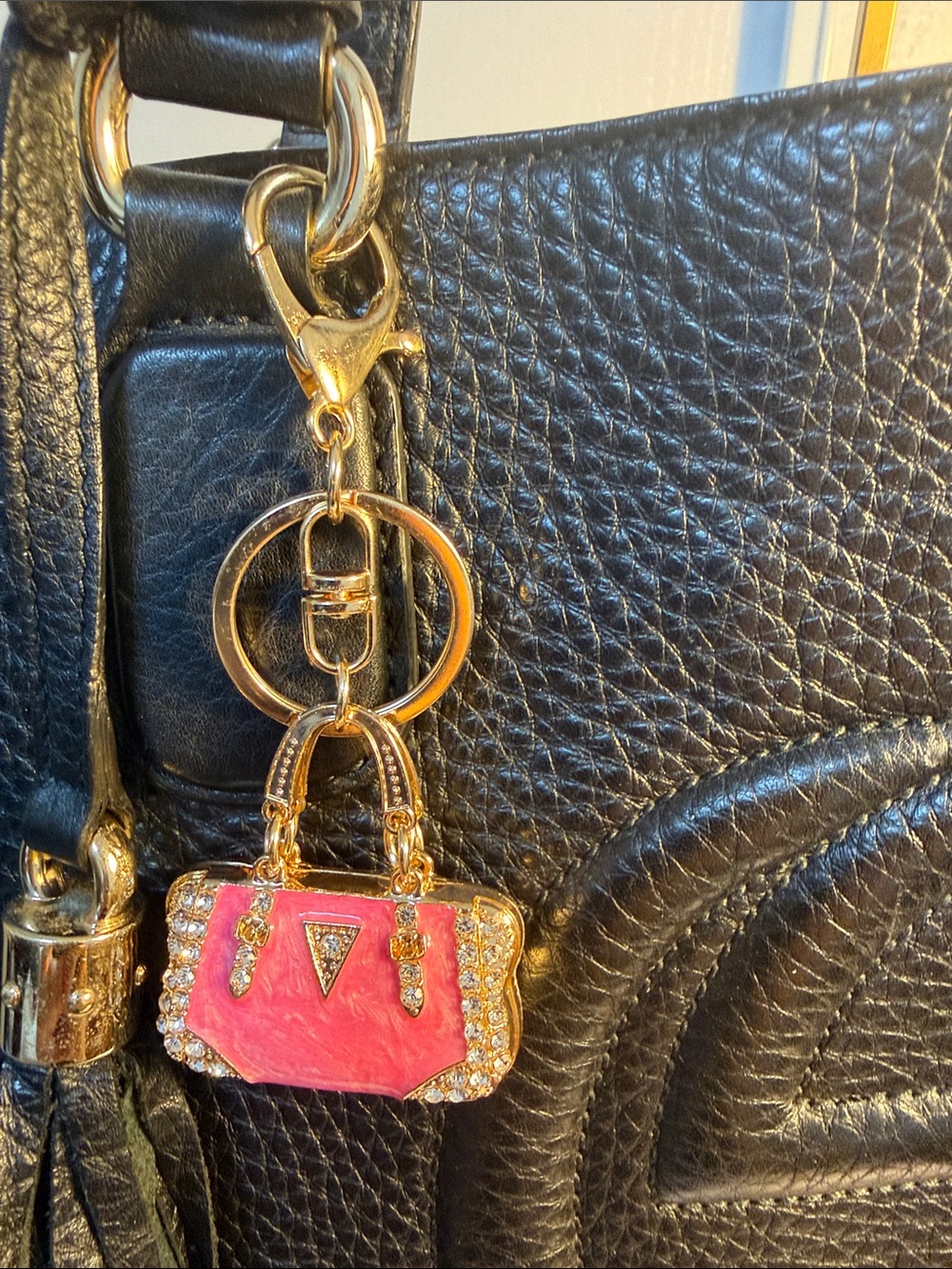 Gold-Tone Pink Mini Handbag Keychain Charm